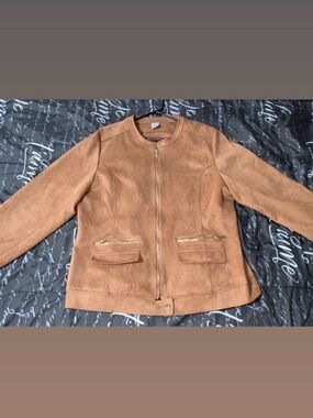 NEW Women’s XL Camel Faux Suede Jacket Lush Full Zip Moto Style - Casual Dressy